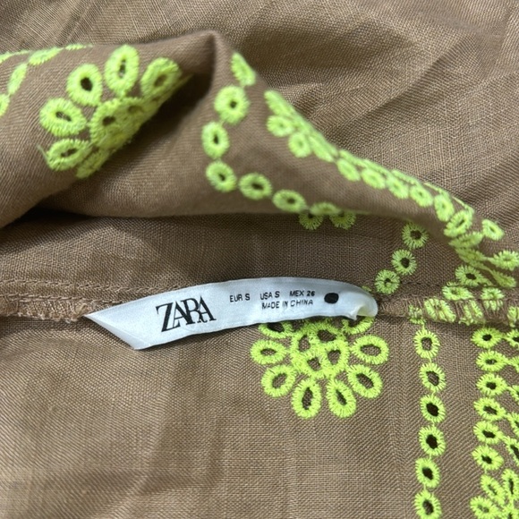 Zara Linen Embroidered Eyelet Midi Dress Size Small - Picture 6 of 7